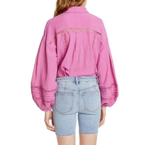 Free People Summer Stars Crochet Trim Button Down Top - Picture 7 of 9